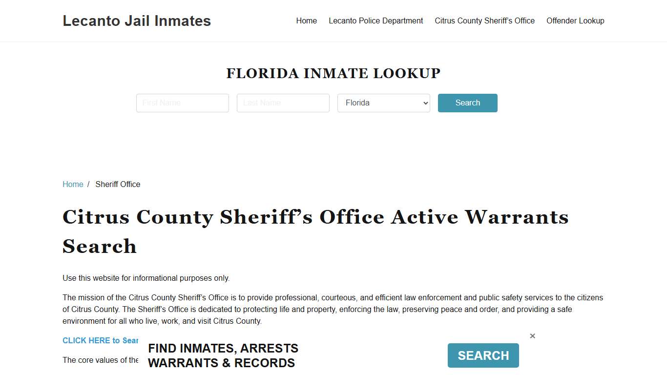 Citrus County Sheriff Office, FL Warrant Lookup