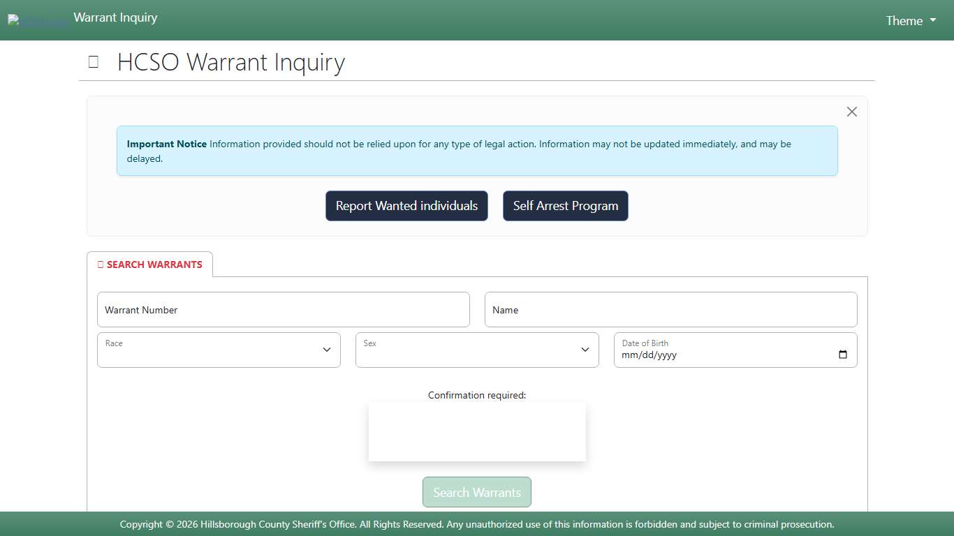 HCSO Warrant Inquiry