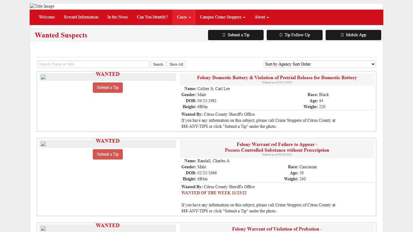 Wanted Suspects - Citrus County Crime Stoppers